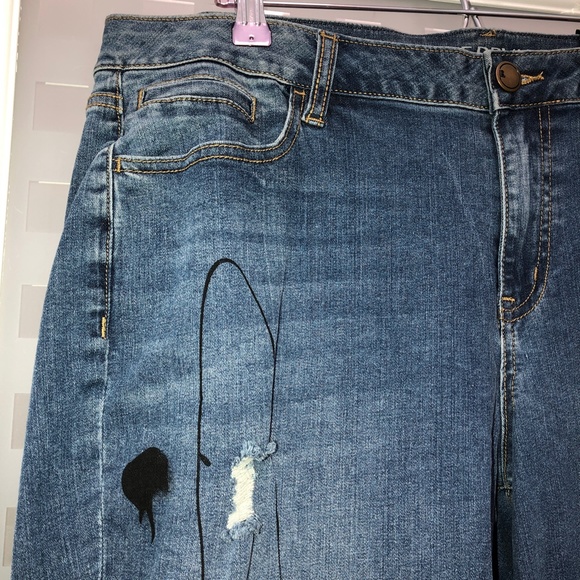 🎉7xHP🎉 LANE BRYANT Low Rise Boyfriend Jeans Paint Distressed Stretch 18 NWT! - Picture 6 of 16
